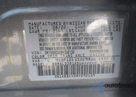 2022 Nissan Sentra Sv Xtronic Cvt z USA, uszkodzony, nr VIN 3N1AB8CV2NY292139